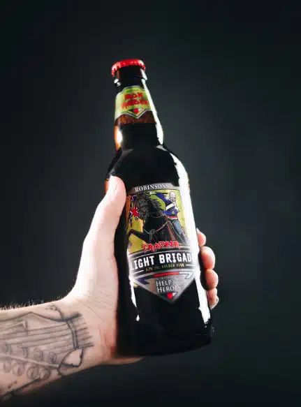 Robinsions Trooper beer in an amber glass bottle