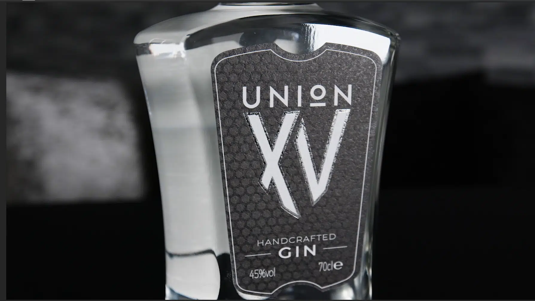 Union XV Gin in a curvy glass bottle