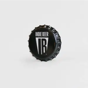 Black beer Crown 'stood up' with INDIE BEER printed on the front.